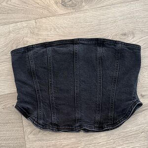 Denim Forum Black Denim Corset Tube Top with Exposed Zip